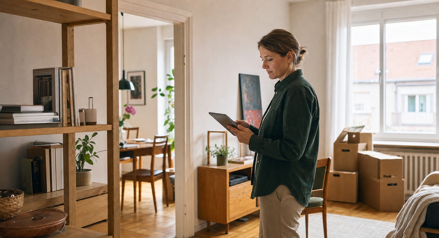 Vor-Ort-Koordinatorin dokumentiert eine Wohnung mit einem Tablet
